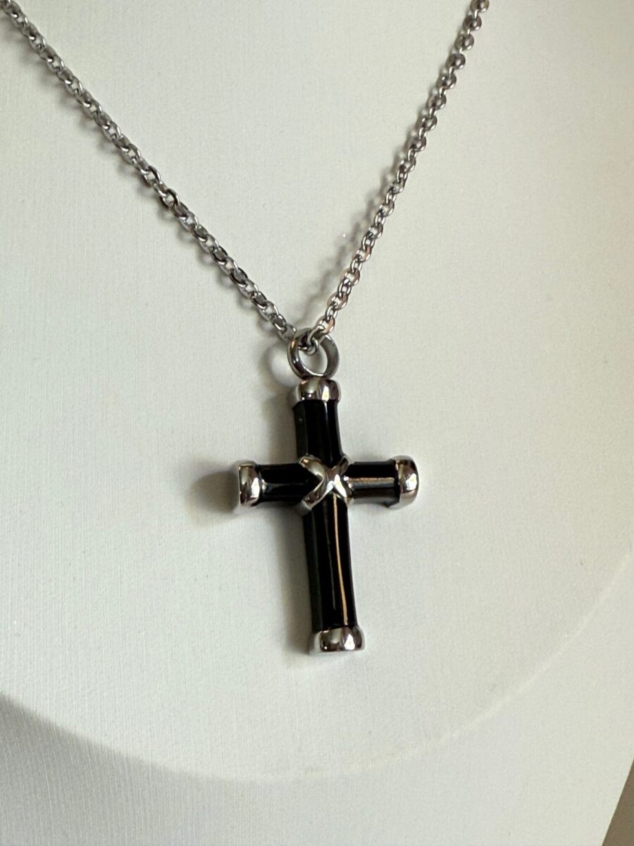 Black & Silver Cross Urn Necklace